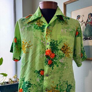 Green Floral Hawaiian Aloha Shirt sz Large